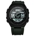 Rugged digital sports watch with LED display and dark green silicone strap - Dark Green Style (T237-3) / Includes Original Box