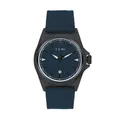 Vista detallada del reloj de cuarzo TOMI para hombre con esfera azul y correa cuero - Esfera Azul Caja Azul (T041-2)