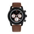 Montre à quartz TOMI business pour homme avec bracelet en cuir marron et cadran noir - Boîtier Noir Bracelet Brun Cadran Noir Aiguilles Or Rose (T603-2)