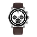 Montre à quartz professionnelle pour hommes avec bracelet en cuir marron et cadran blanc - Boîtier Argenté Bracelet Brun Cadran Blanc Anneau Noir (T603-4)