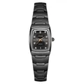 Minimalist black quartz watch featuring tonneau case and rhinestone hour markers - Female Style / Black
