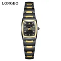 LONGBO minimalist quartz watch featuring a sleek black and gold stainless steel link strap - Female Style / Black and Gold with Black Dial