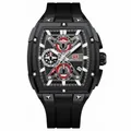 Reloj deportivo MINI FOCUS tonneau negro con esfera esqueleto para hombre - Reloj de Hombre Tonneau (MF0602G) / Caja Negra Esfera Negra Correa de Silicona Negra