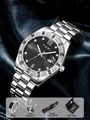 Detail of silver steel band watch with black dial and accessories in gift box set - Business Steel Band Set (T305-1) / Silver Black (T305-1)