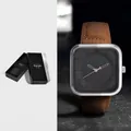 Montre à quartz carrée minimaliste TOMI avec bracelet en cuir marron - Boîtier Argent Bracelet Café (T093-4) / Café