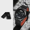 Minimalistische TOMI Fashion Lederuhr mit Datumsanzeige und leuchtenden Zeigern für Herren - Schwarzes Gehäuse Schwarzes Armband(T099-1)
