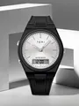 Montre de sport noire pour homme avec cadran argenté texturé et double affichage numérique - Blanc