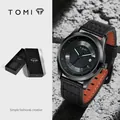 Montre de mode minimaliste TOMI avec bracelet en cuir noir et affichage de la date - Boîtier Noir Bracelet Noir(T099-1)