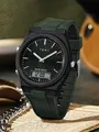 Montre de sport de luxe TOMI avec cadran à grille vert foncé et bracelet en silicone robuste - Vert