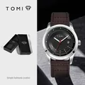 Montre de mode TOMI élégante avec bracelet en cuir marron et cadran noir avec date - Boîtier Blanc Bracelet Café Foncé(T099-4)