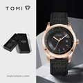 TOMI Quarzarmbanduhr mit roségoldenem Gehäuse und schwarzem Lederarmband mit Datum - Roségold Gehäuse Schwarzes Armband(T099-5)