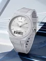 Montre de sport TOMI pour homme avec double affichage blanc et bracelet en silicone fini - Gris