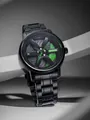 Detailed view of NS men's quartz watch featuring a creative black car wheel hub dial - Black Case Green Caliper (N929) / Green