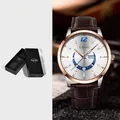 TOMI fashion watch with brown leather strap and silver dial featuring calendar display - Dual Calendar Style (T020-6) / Gift Box / Silver Dial Rose Gold & Silver Case Brown Strap