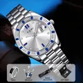 TOMI luxury business men's watch gift set including ring, brooch, and adjuster tool - Business Steel Band Set (T305-4) / Silver Black Blue White (T305-4)