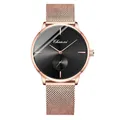 Montre à quartz Chenxi élégante en or rose avec cadran noir et bracelet maille - Style Homme / Boîtier Or Rose Cadran Noir
