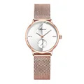 Montre à quartz élégante et minimaliste avec bracelet en maille or rose et cadran blanc - Style Femme / Boîtier Or Rose Cadran Blanc