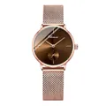 Ρολόι Chenxi rose gold quartz με μινιμαλιστικό καφέ καντράν και ατσάλινο λουράκι - Γυναικείο Στυλ / Ροζ Χρυσή Κάσα Καφέ Καντράν