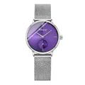 Κομψό ρολόι quartz με ασημί λουράκι mesh και μωβ καντράν από τη μάρκα Chenxi - Γυναικείο Στυλ / Ασημί Κάσα Μωβ Καντράν