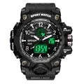 Montre de sport numérique Sanda robuste avec affichage LED vert et bracelet noir - Style 3169 Hommes / Noir Blanc (3169 Hommes)