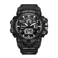 Montre de sport extérieure noire avec double affichage numérique et étanchéité 5ATM - Noir Blanc (3306 Femmes)