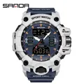 Montre sport Sanda blanche étanche et antichoc avec double affichage et bleu - Blanc Bleu