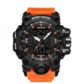 Montre de sport SAMDA avec bracelet orange vif et cadran étanche à double affichage - Noir Orange