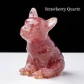 Figura artesanal de bulldog francés de resina estilo cuarzo fresa con escamas doradas - Cuarzo Fresa