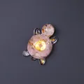 Natural pink crystal resin money turtle figurine with gold leaf and wealth coin ornament - Refrigerator Magnet / Rose Quartz