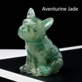 Figura de perro bulldog francés en resina de aventurina verde y oro para decoración - Aventurina verde