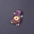 Handmade amethyst crystal gravel resin turtle with gold foil and lucky coin decoration - Refrigerator Magnet / Amethyst