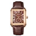 Montre à quartz Chenxi pour homme, boîtier rectangulaire or rose, bracelet cuir marron - Boîtier Or Rose Cadran Brun Bracelet Brun