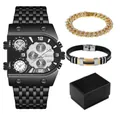 Coffret montre quartz Oulm homme avec bracelet acier noir multi-fuseaux et bracelets or - Ensemble Bracelet 9315 (Cadran Blanc) / Noir