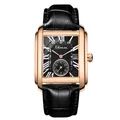 Montre Chenxi Homme Quartz Rectangulaire Boîtier Or Rose et Bracelet Cuir Noir - Boîtier Or Rose Cadran Noir Bracelet Noir