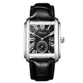 Montre à quartz rectangulaire Chenxi homme avec bracelet cuir noir et boîtier argent - Boîtier Argent Cadran Noir Bracelet Noir