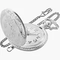 Klassische silberne Quarz-Taschenuhr mit hohlem Blumenmuster und Kette für Unisex - Zifferblatt Taillenkette / Silber