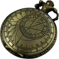 Antike Quarz-Taschenuhr aus Bronze mit astrologischem Zifferblatt und römischen Ziffern - Zifferblatt Dünne Kette / Bronze