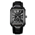 Montre à quartz carrée Chenxi pour homme avec bracelet en cuir noir et chiffres romains - Bracelet en Cuir Noir Fusil
