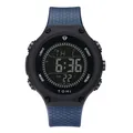 Montre de sport numérique TOMI pour hommes avec bracelet en silicone bleu texturé - Bleu Denim