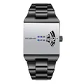 Reloj de cuarzo cuadrado para hombre con pantalla única y correa de acero negro - Esfera Plateada Correa Negra