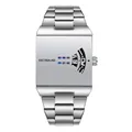 Reloj de cuarzo cuadrado para hombre con correa de acero inoxidable plateada elegante - Esfera Plateada Correa Blanca
