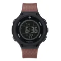 Montre de sport numérique TOMI avec boîtier noir et bracelet marron texturé - Couleur caramel