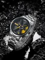 Men's stainless steel quartz watch with unique rotating car wheel hub dial design - Silver Case Yellow Caliper (N929) / Yellow