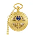 Montre à gousset mécanique dorée vintage avec cadran ajouré phase soleil et lune - Style Creux Ciel Étoilé Doré (PM347) / Or