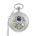 Montre à gousset mécanique argentée avec design squelette et cadran phases de lune - Style Creux Ciel Étoilé Argenté (PM348) / Argent
