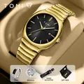 Coffret montre quartz homme dorée avec bague, broche et outil de réglage - Coffret Cadeau 5 Pièces / Bracelet Or Cadran Noir (T307-5)