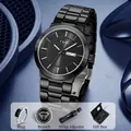 Elegant black men's quartz watch gift set featuring ring brooch and link remover - Black / T303-1