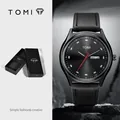 Montre TOMI minimaliste en cuir noir avec affichage jour-date et boîte - Style Femme (T031-1) / Boîtier Noir Bracelet Noir