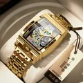 Montre squelette tonneau de luxe pour homme en or avec mouvement mécanique précis - Style Bracelet Acier (B5011) / Tout Or (Bracelet en Acier)