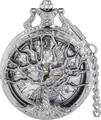 Vintage silberne Quarz-Taschenuhr mit Lebensbaum-Hohlmuster und römischen Ziffern. - Hohlbaum Stil / Silber